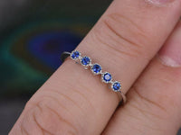 0.25 CT Round Cut Blue Sapphire Diamond 925 Sterling Silver Anniversary Ring