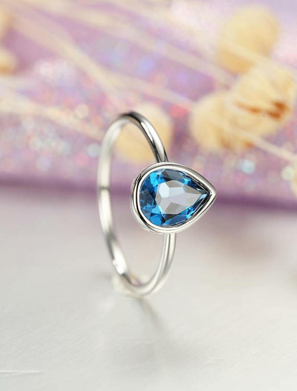 1.00 Ct Pear Cut London Blue Topaz 925 Sterling Silver Solitaire December Birthstone Ring