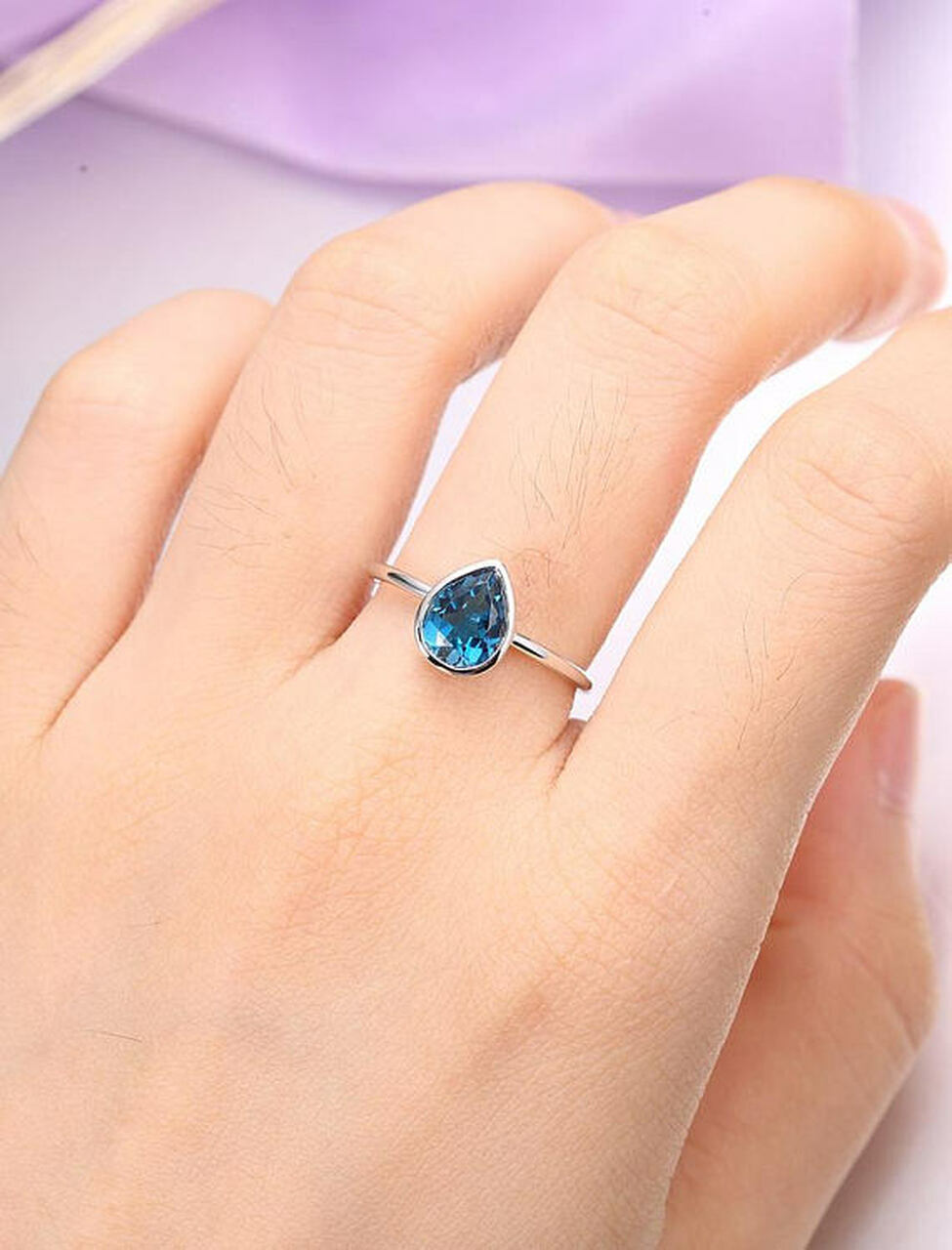 1.00 Ct Pear Cut London Blue Topaz 925 Sterling Silver Solitaire December Birthstone Ring
