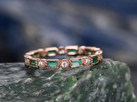 1 CT Baguette Cut Emerald Diamond Rose Gold Over On 925 Sterling Silver Full Eternity Promise Ring