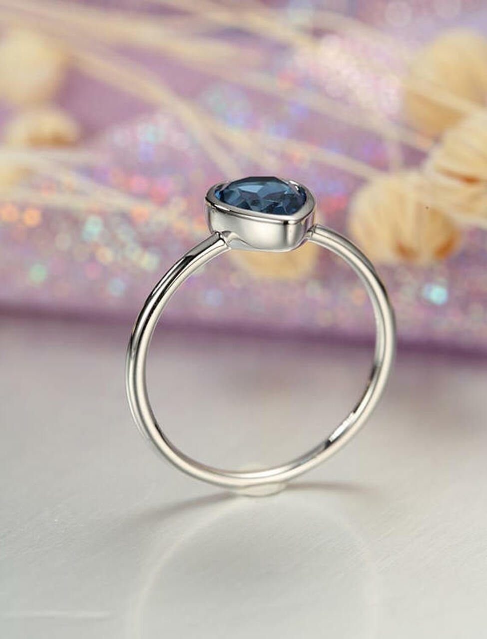1.00 Ct Pear Cut London Blue Topaz 925 Sterling Silver Solitaire December Birthstone Ring