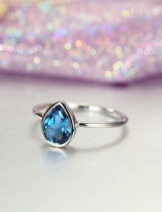 1.00 Ct Pear Cut London Blue Topaz 925 Sterling Silver Solitaire December Birthstone Ring