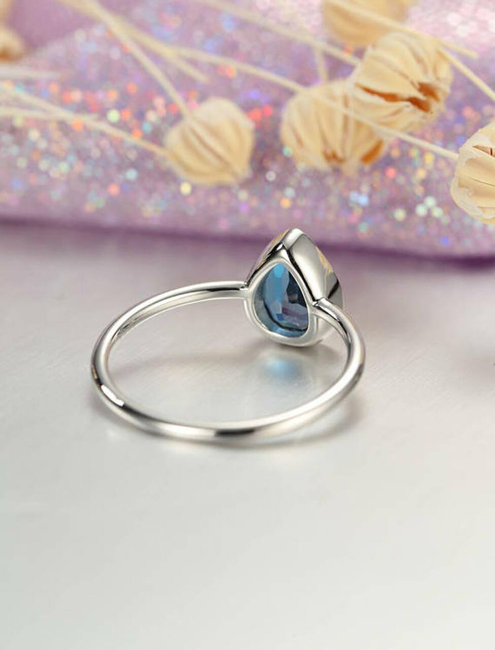 1.00 Ct Pear Cut London Blue Topaz 925 Sterling Silver Solitaire December Birthstone Ring