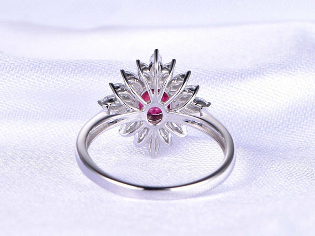 2.75 Ct Oval Cut Red Ruby & Marquise White CZ 925 Sterling Silver Cluster Ring