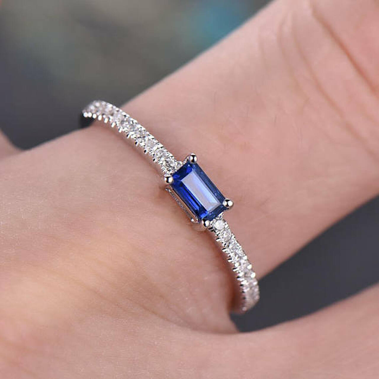1.50 Ct Emerald Cut Blue Sapphire 925 Sterling Silver Solitaire W/Accents Anniversary Gift Ring