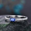 1.50 Ct Emerald Cut Blue Sapphire 925 Sterling Silver Solitaire W/Accents Anniversary Gift Ring
