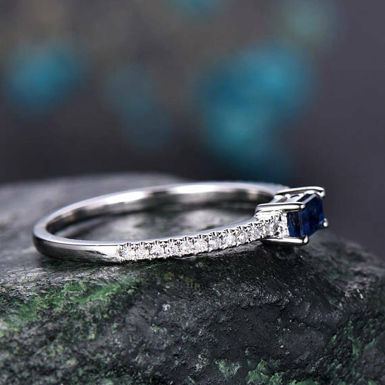 1.50 Ct Emerald Cut Blue Sapphire 925 Sterling Silver Solitaire W/Accents Anniversary Gift Ring
