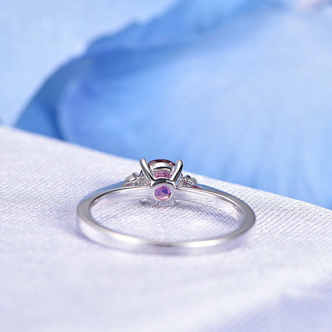 1.20 CT Round Cut Pink Tourmaline & White CZ Three-Stone Promise Ring In 925 Sterling Silver