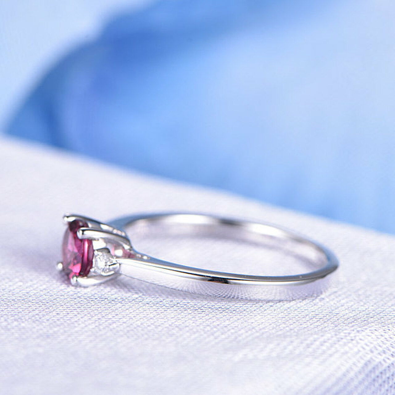 1.20 CT Round Cut Pink Tourmaline & White CZ Three-Stone Promise Ring In 925 Sterling Silver