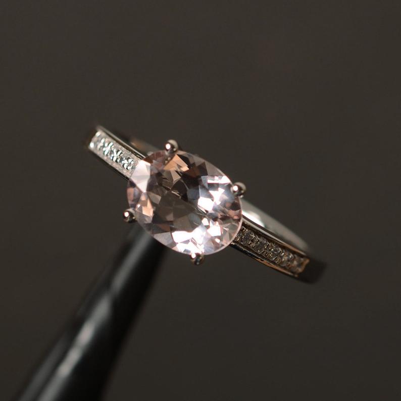 1.00 Ct Oval Cut Morganite Solitaire W/Accents Engagement Ring In 925 Sterling Silver