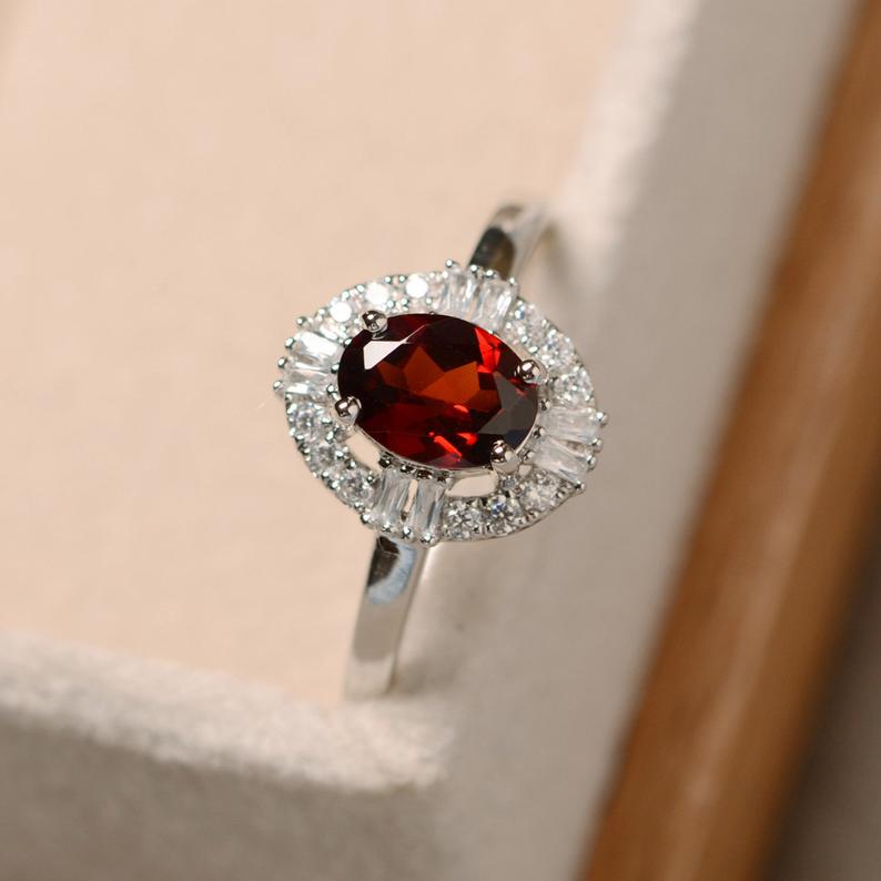 2.00 Ct Oval Cut Red Garnet 925 Sterling Silver Cluster Anniversary Gift Ring For Her