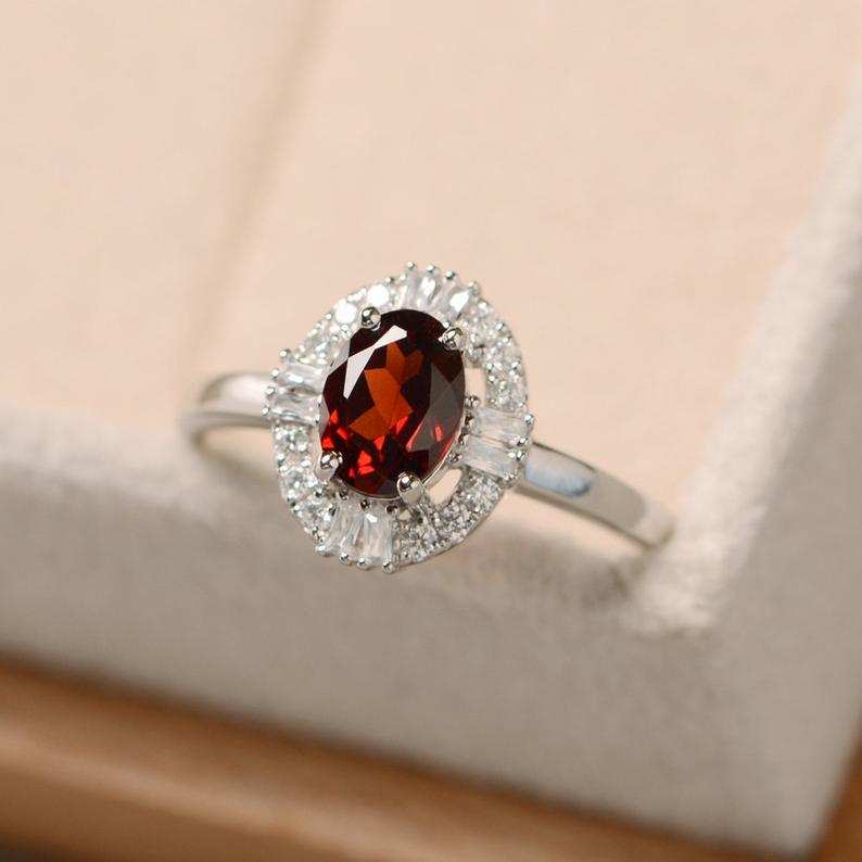2.00 Ct Oval Cut Red Garnet 925 Sterling Silver Cluster Anniversary Gift Ring For Her