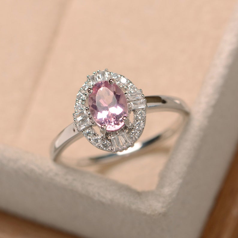 2.00 Ct Oval Cut Pink Sapphire 925 Sterling Silver Cluster Engagement Ring