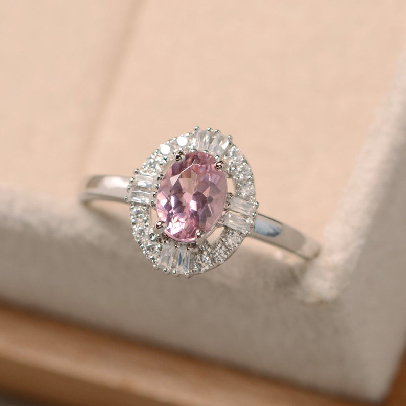 2.00 Ct Oval Cut Pink Sapphire 925 Sterling Silver Cluster Engagement Ring
