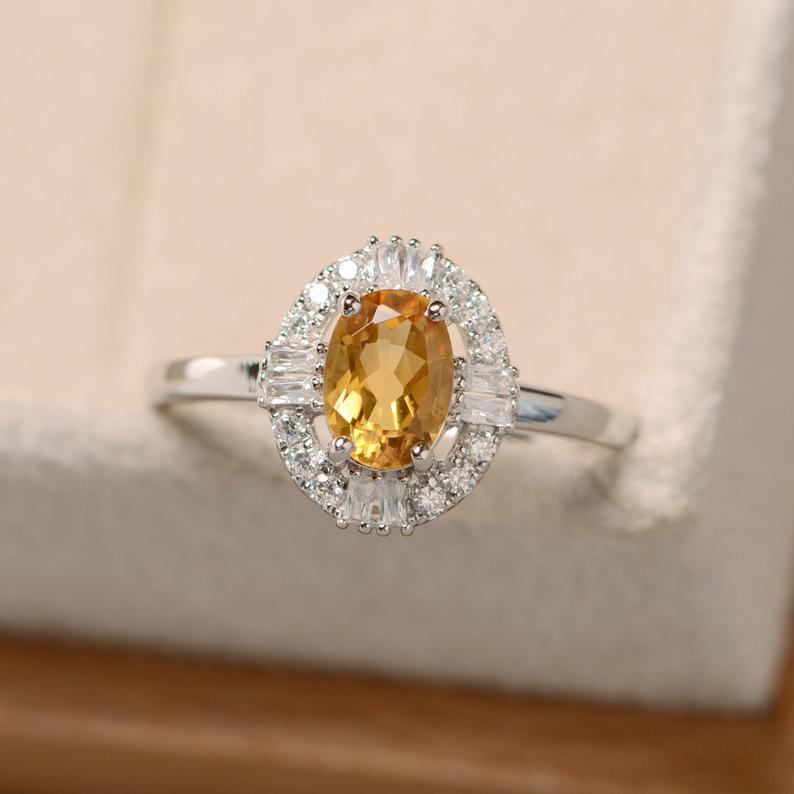 2.00 Ct Oval Cut Yellow Citrine 925 Sterling Silver Cluster Anniversary Gift Ring For Her