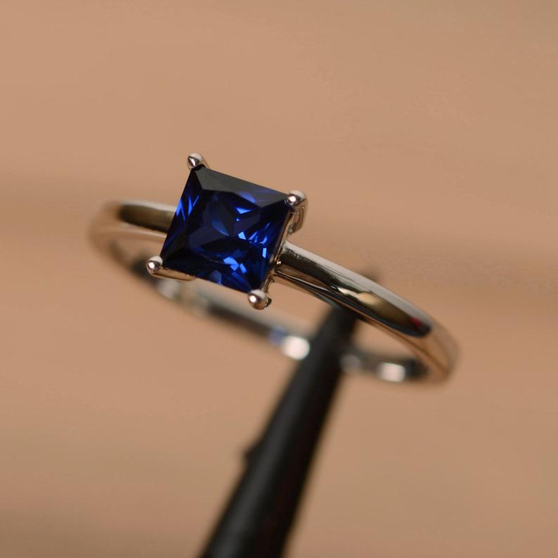 1 Ct Princess Cut Blue Sapphire 925 Sterling Silver Solitaire Anniversary Gift Ring