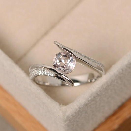 1.20 Ct Round Cut Pink Morganite 925 Sterling Silver Bypass Promise Gift Ring For Her