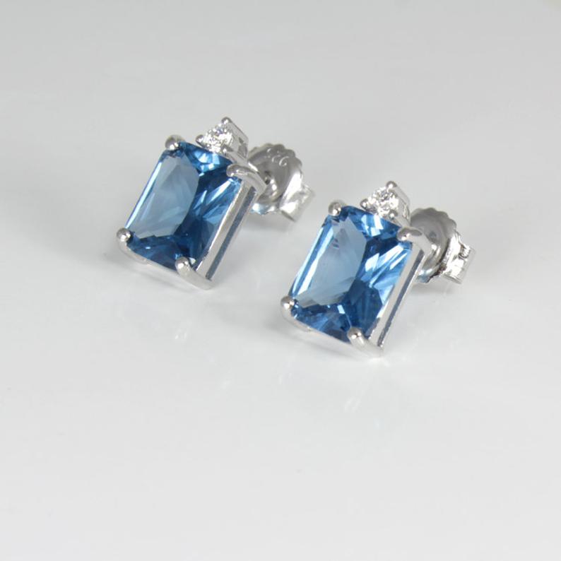 2 Ct Emerald Cut London Blue Topaz Solitaire Engagement Earrings In 925 Sterling Silver