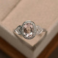 2.25 Ct Oval Cut Peach Morganite Halo Engagement Ring In 925 Sterling Silver