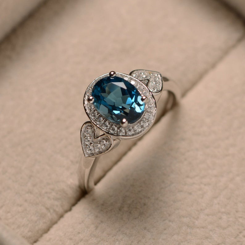 2.10 Ct Oval Cut London Blue Topaz 925 Sterling Silver Halo Engagement Wedding Ring