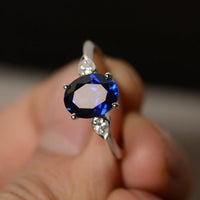 1.25 Ct Oval Cut Blue Sapphire 925 Sterling Silver Solitaire W/Accents Promise Ring