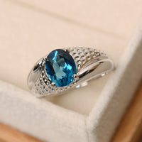 1 CT Oval Cut London Blue Topaz 925 Sterling Silver Solitaire Engagement Ring