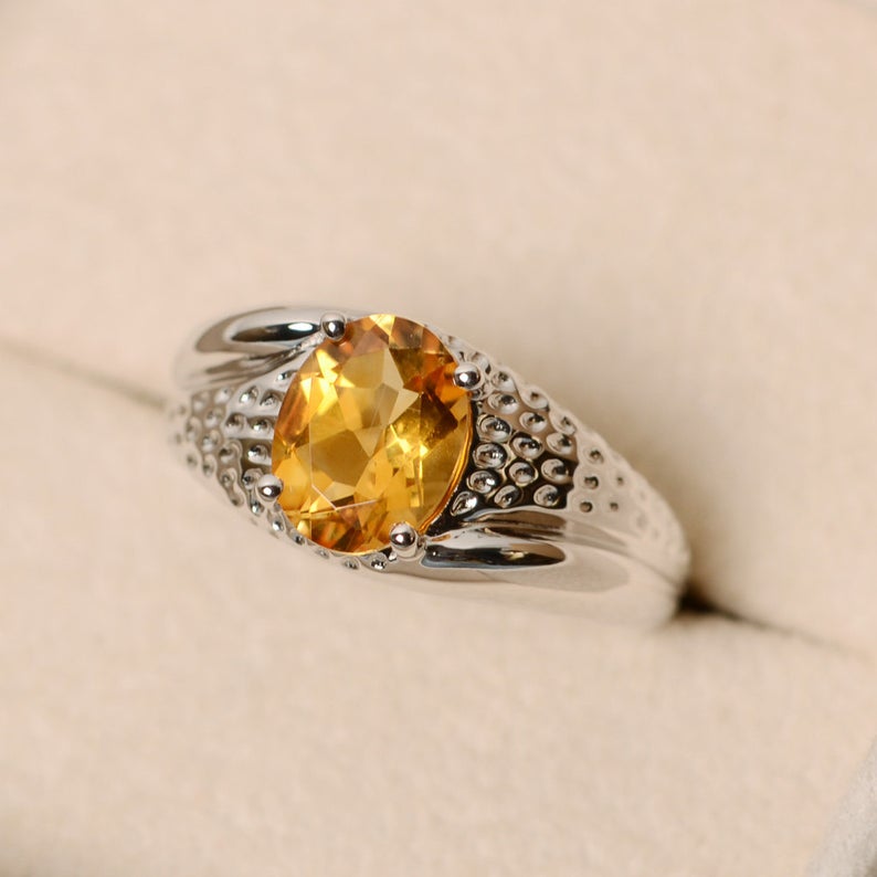1 Ct Oval Cut Yellow Citrine 925 Sterling Silver Solitaire November Birthstone Ring