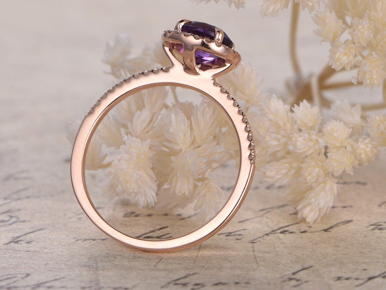 1 CT Round Cut Amethyst Diamond Rose Gold Over On 925 Sterling Silver Halo Engagement Ring