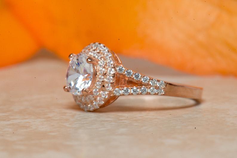 1 CT Round Cut Diamond 925 Sterling Silver Double Halo Wedding Split Shank, Ring