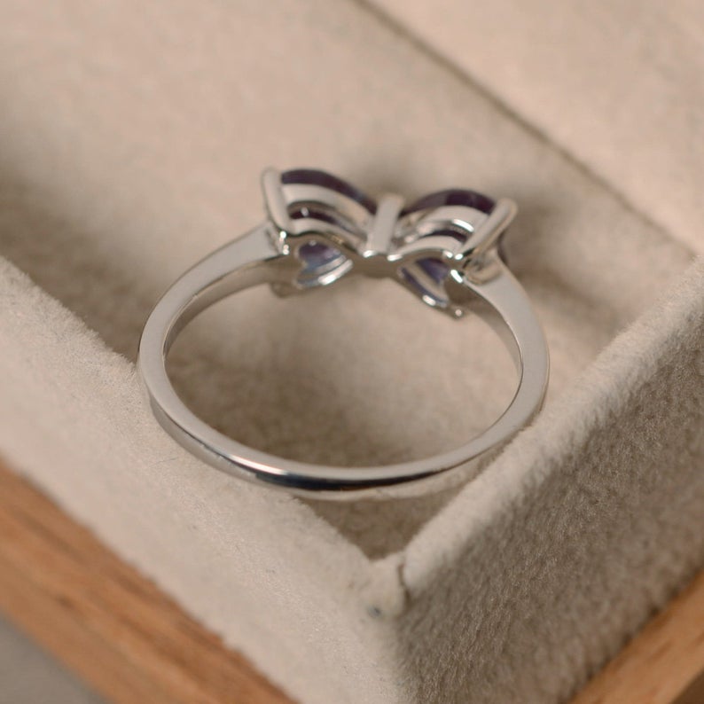 2.00 Ct Heart Cut Purple Alexandrite 925 Sterling Silver Bow Style Promise Gift Ring