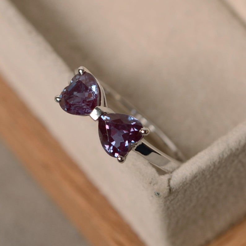 2.00 Ct Heart Cut Purple Alexandrite 925 Sterling Silver Bow Style Promise Gift Ring