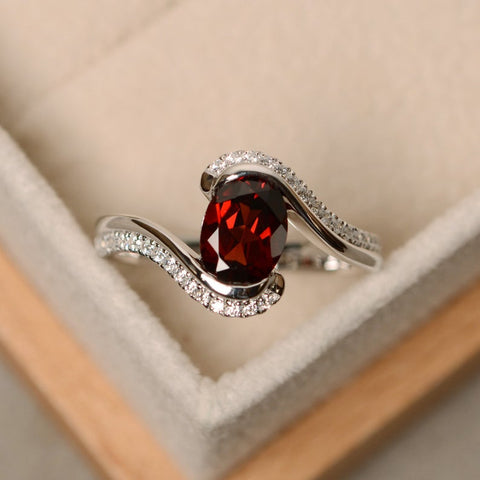 2.50 Ct Oval Cut Red Garnet White Gold Over On 925 Sterling Silver Bypass Promise Ring