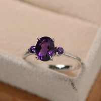 2.00 Ct Oval & Round Cut Purple Amethyst Three-Stone Promise Ring In 925 Sterling Silver