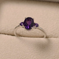 2.00 Ct Oval & Round Cut Purple Amethyst Three-Stone Promise Ring In 925 Sterling Silver