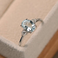 1.25 Ct Oval Cut Blue Aquamarine 925 Sterling Silver Three-Stone Promise Ring For Her