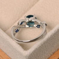 1.75 Ct Round & Marquise Cut London Blue Topaz Leaf Style 925 Sterling Silver Engagement Ring
