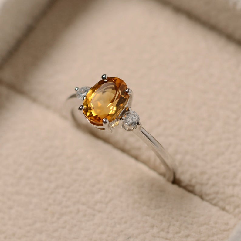 1.50 Ct Oval Cut Yellow Citrine Three-Stone Promise Gift Ring In 925 Sterling Silver