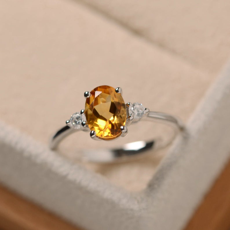 1.50 Ct Oval Cut Yellow Citrine Three-Stone Promise Gift Ring In 925 Sterling Silver