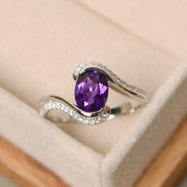 1.50 CT Oval Cut Purple Amethyst 925 Sterling Silver Bypass Anniversary Gift Ring
