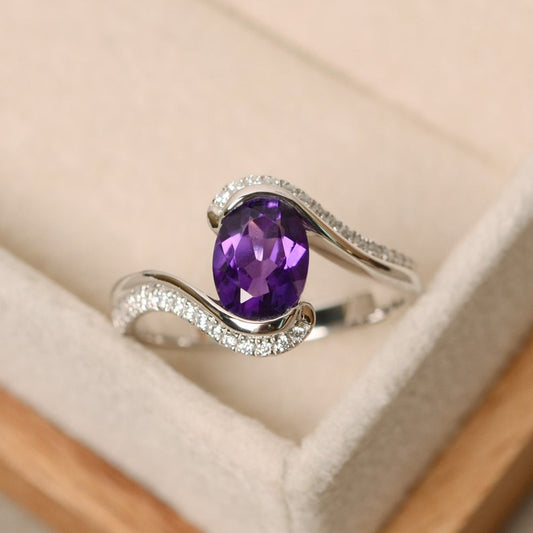 1.50 CT Oval Cut Purple Amethyst 925 Sterling Silver Bypass Anniversary Gift Ring