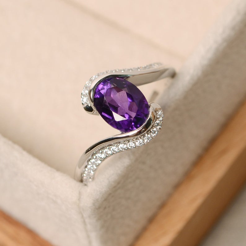 1.50 CT Oval Cut Purple Amethyst 925 Sterling Silver Bypass Anniversary Gift Ring