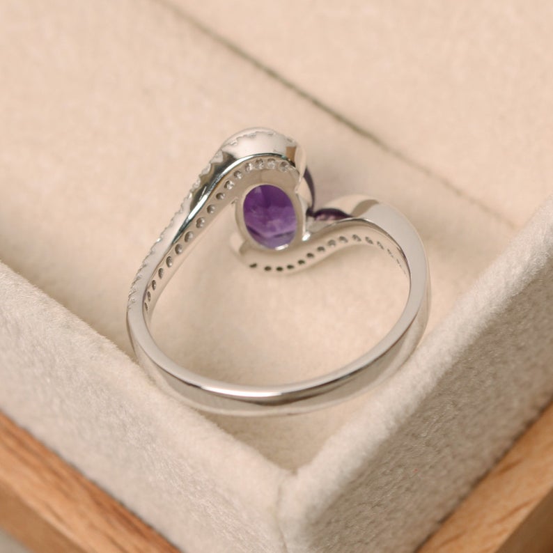 1.50 CT Oval Cut Purple Amethyst 925 Sterling Silver Bypass Anniversary Gift Ring
