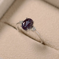 1.25 Ct Oval Cut Alexandrite & Round CZ 925 Sterling Silver Three-Stone Promise Ring