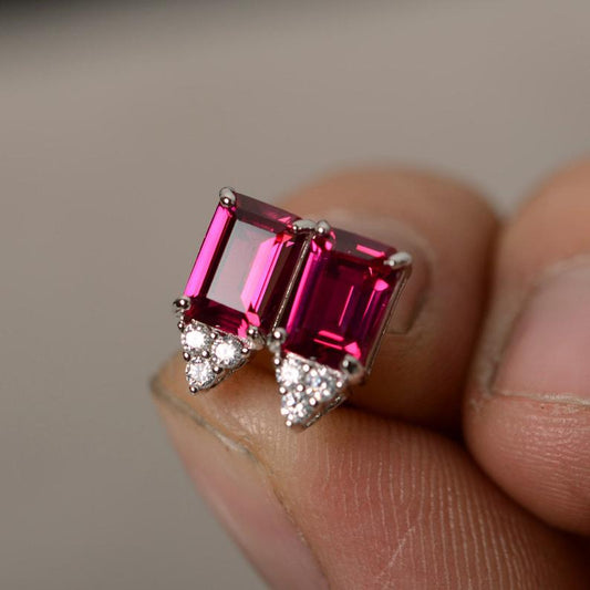 2.00 Ct Emerald Cut Red Ruby Gorgeous Anniversary Gift Earrings In 925 Sterling Silver