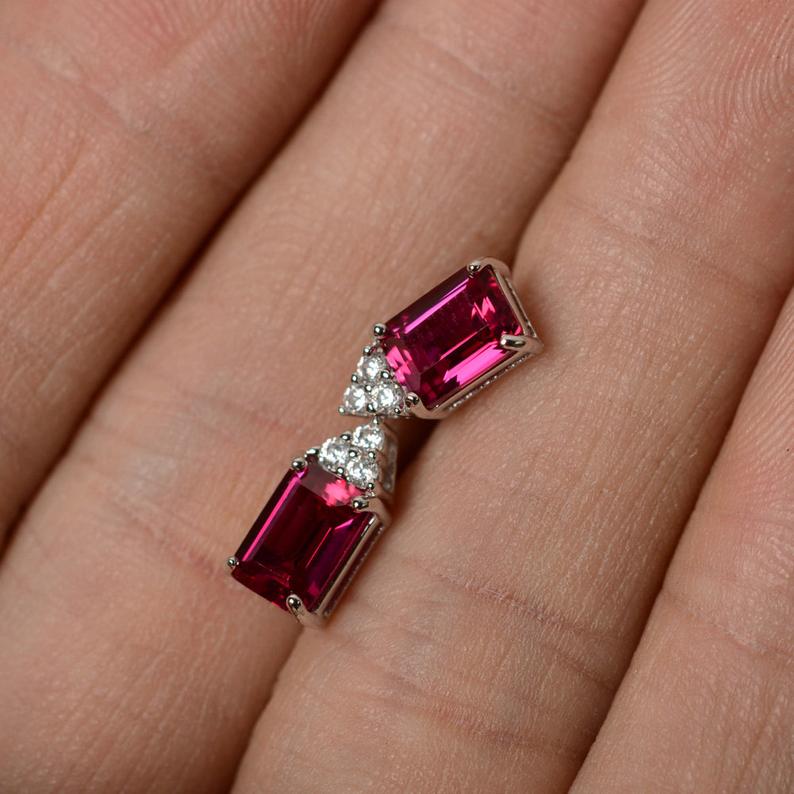 2.00 Ct Emerald Cut Red Ruby Gorgeous Anniversary Gift Earrings In 925 Sterling Silver