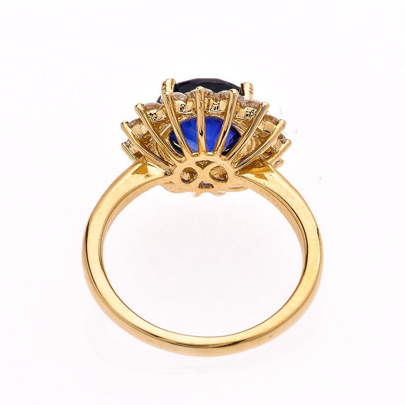 1 CT Round Cut Blue Sapphire Diamond 925 Sterling Silver Halo Engagement Ring For Her