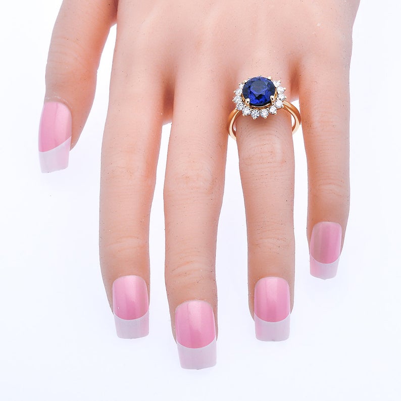 1 CT Round Cut Blue Sapphire Diamond 925 Sterling Silver Halo Engagement Ring For Her