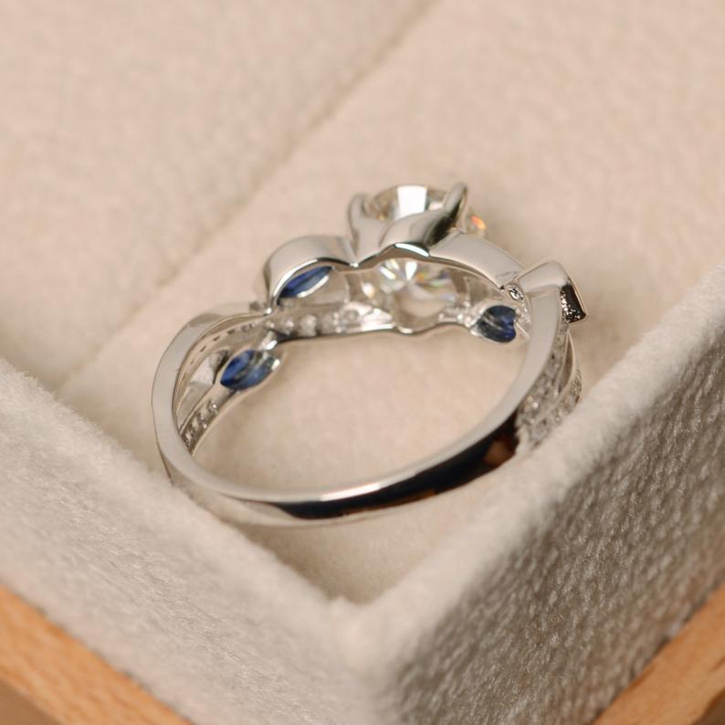 2.75 Ct Round Cut Marquise Sapphire 925 Sterling Silver Anniversary Leaf Ring
