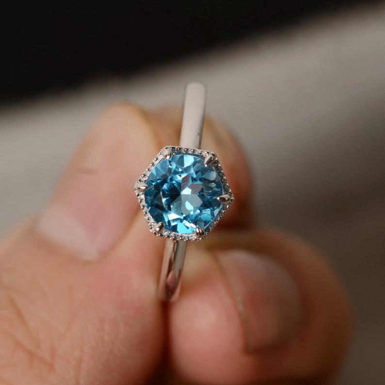 1 Ct Round Cut Blue Topaz 925 Sterling Silver Solitaire November Birthstone Ring - atjewels.in