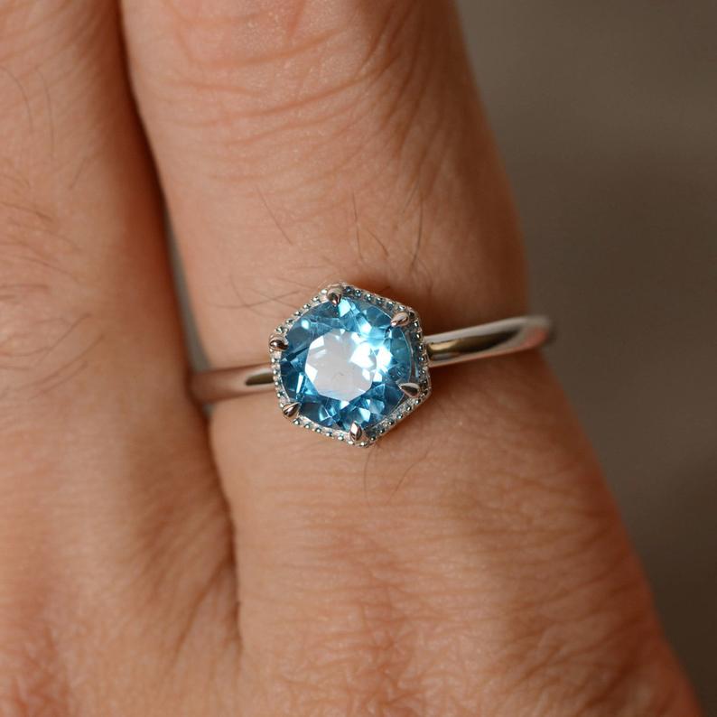 1 Ct Round Cut Blue Topaz 925 Sterling Silver Solitaire November Birthstone Ring - atjewels.in